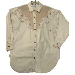 Vintage Together Beige Embroidery & Mesh Western Shirt Pocket Cotton Women L